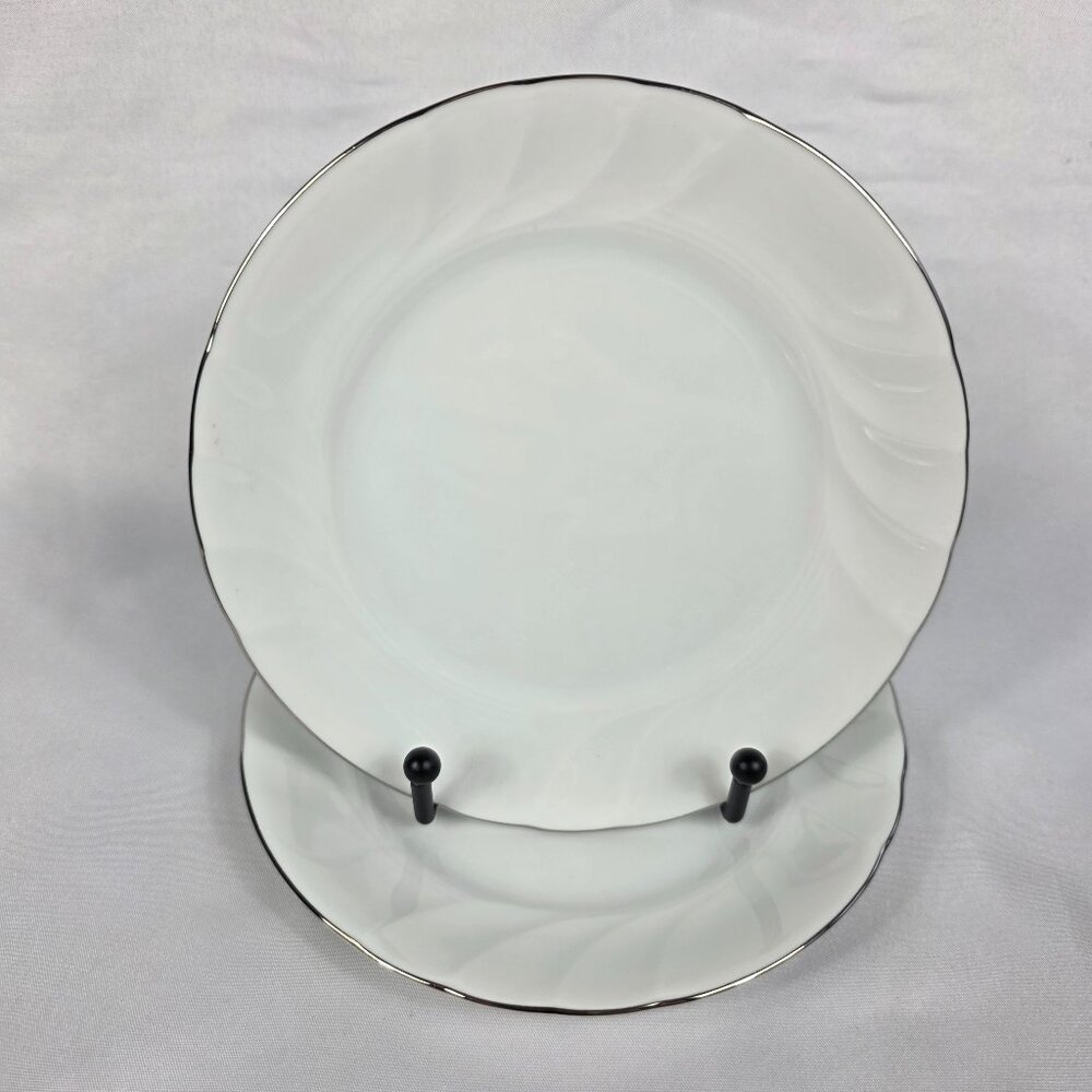 TWO Mikasa Wedding Band Platinum Bread Plates Swirled Platinum Trim